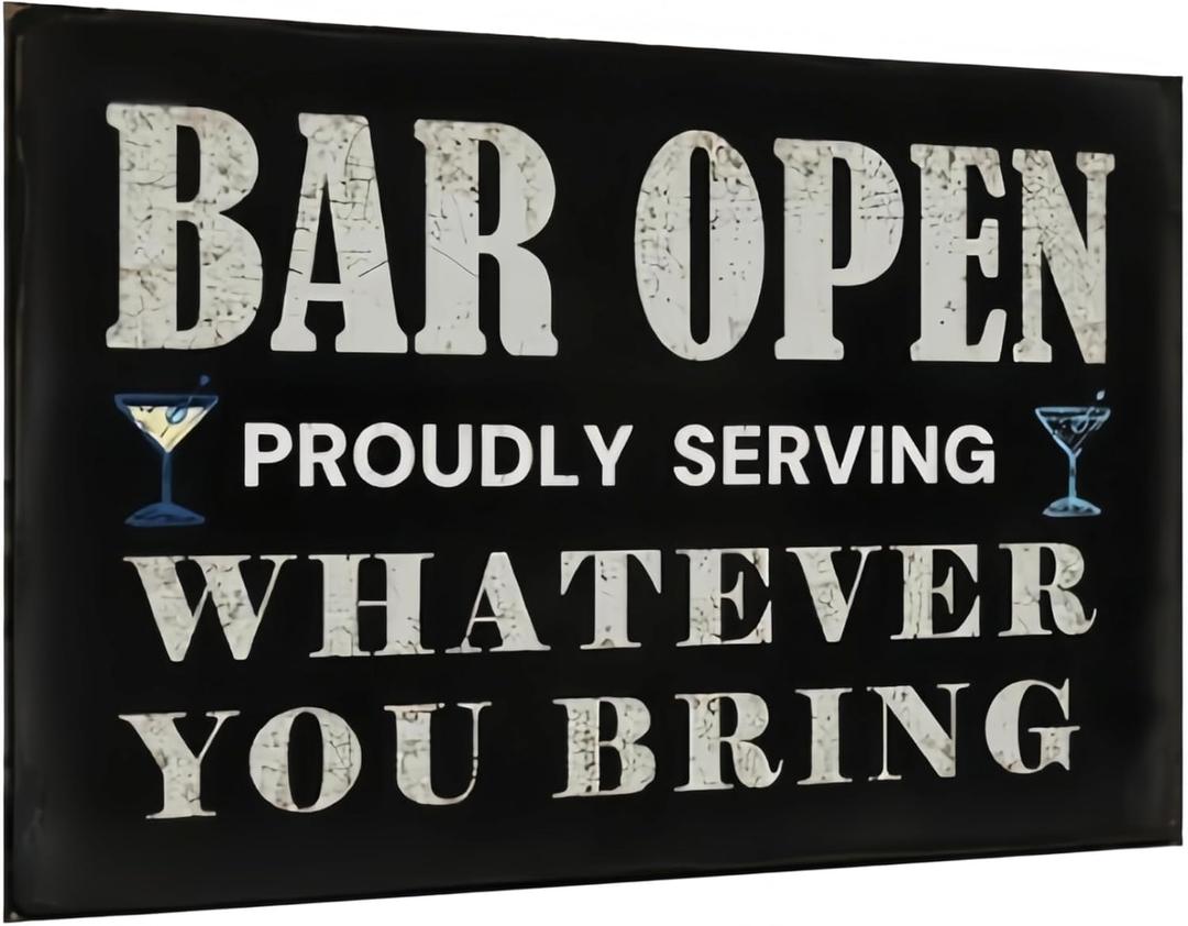 Vintage Bar Wall Decor Sign - 'Bar Open' for Home Bar, Club, Kitchen - Fun Gift for Beer Lovers, 8x12 Inch (Multicolor-9136)