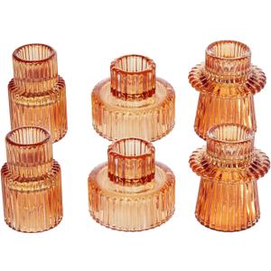 Tealight Candle Holder, Taper Glass Candlestick Holders, Votive Candle Stick Candle Holder for Table Centerpiece Wedding Dinner (6PACK, Amber)