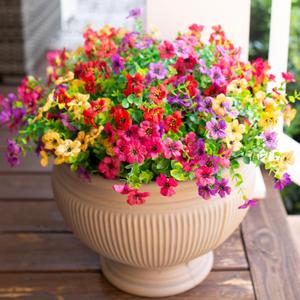 Artificial Flowers for Outdoor Indoor Garden Home Decoration, Faux Flower Daisy with Eucalyptus Leaves Fake Plants Greenery Boxwood Porch Patio, 12 Bundles (Mix Pink Red Purple Yellow) 