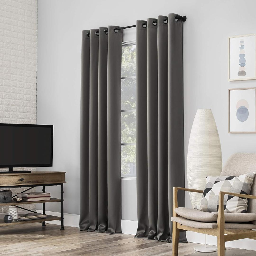 Sun Zero Nordic 2-pack Theater Grade Extreme 100% Blackout Grommet Curtain Panel Pair, 52" x 84", Gray(Each panel measures 52x84. Combined panel pair measures 104x84)