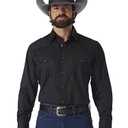 WranglermensSport Western Two Pocket Long Sleeve Snap Shirt (Black, Large)