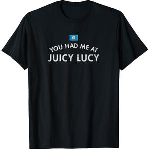 Jucy Juicy Lucy Cheeseburger Minneapolis Bar Food T-Shirt (Black, L)