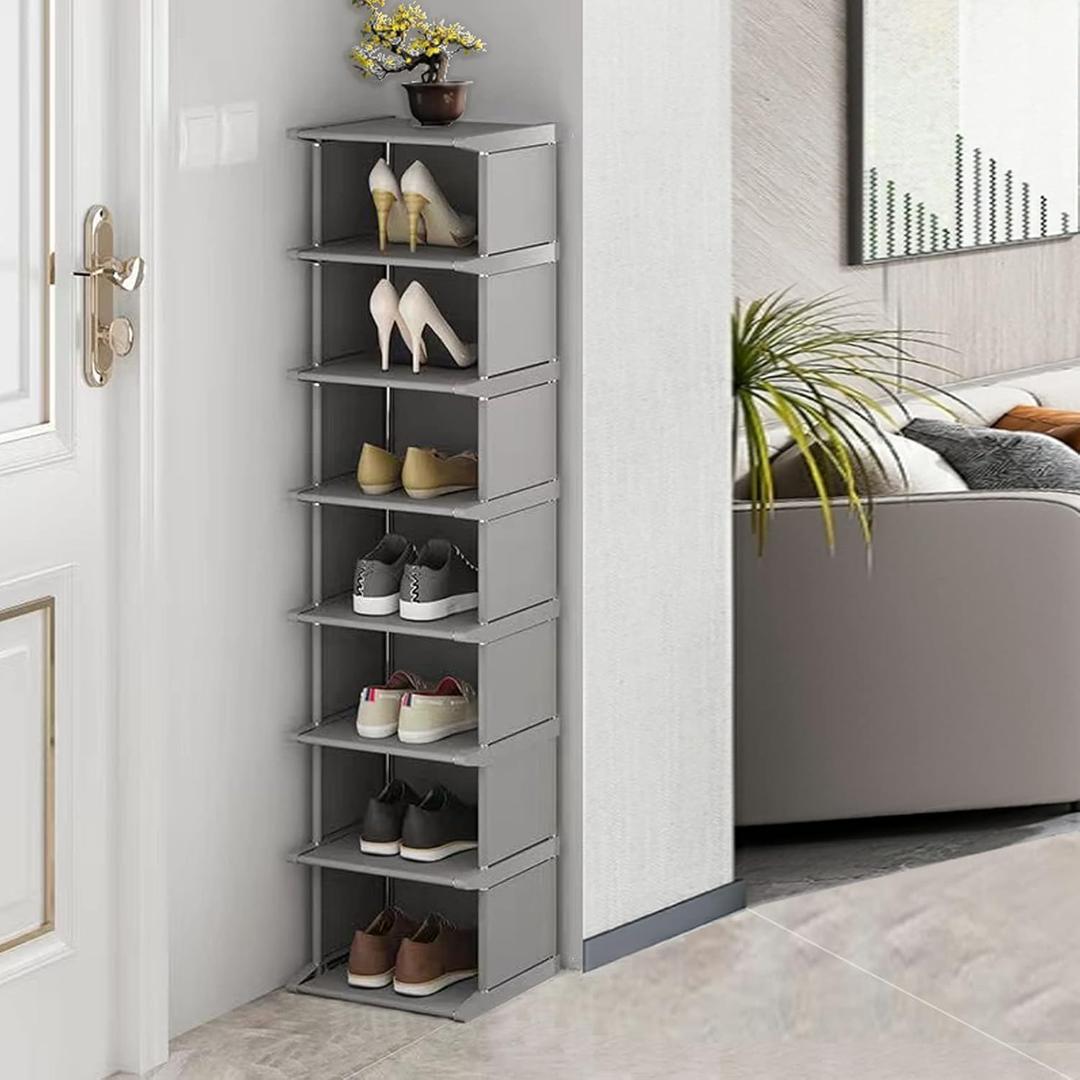 Narrow Shoe Rack 8 Tiers, Tall Skinny Shoe Organizer, Small Space and Vertical Shoe Rack, Suitable for Entryway,Hallway,Closet, Corner, Bedroom and Garage Shoe Shelf