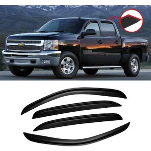 Window Visor for 2007-2013 Chevy Silverado 1500/ GMC Sierra 1500/ Avalanche/Suburban Crew Cab, Rain Guards Vent Deflector Shade Dark Smoke 07-14 Silverado/Sierra 2500 3500HD/ 07-14 Yukon XL, Tape-On