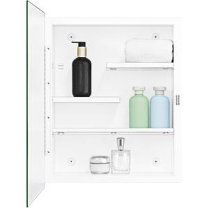 White Metal Medicine Cabinet, 16 x 20 Beveled Mirror, Surface Mount Storage