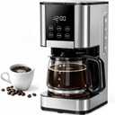 10 Cup Programmable Drip Coffee Maker, Adjustable Brew Strength, Pause & Serve, Heat Resistant Glass Carafe, Permanent Filter, Auto Shut Off, Stainless Steel, Compact Coffee Machine for Home Office