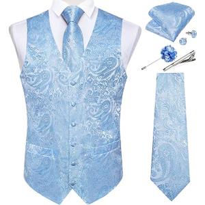 DiBanGu Mens Paisley Vest Tie Set with Lapel Pin Tie Clip 7PCS Silk V-Neck Suit Waistcoat and Necktie for Tuxedo Wedding (X-Large)