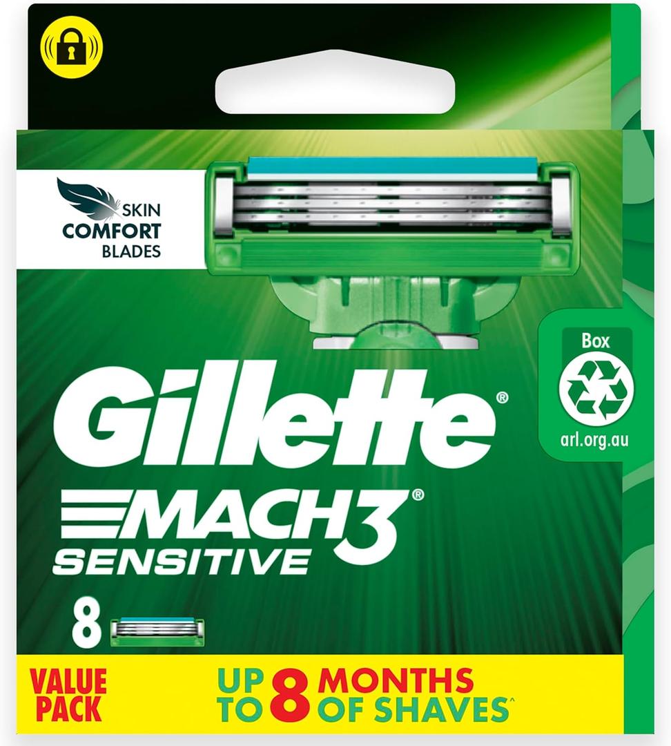 Gillette Mach3 Sensitive Razor Cartridges Refill, 8ct