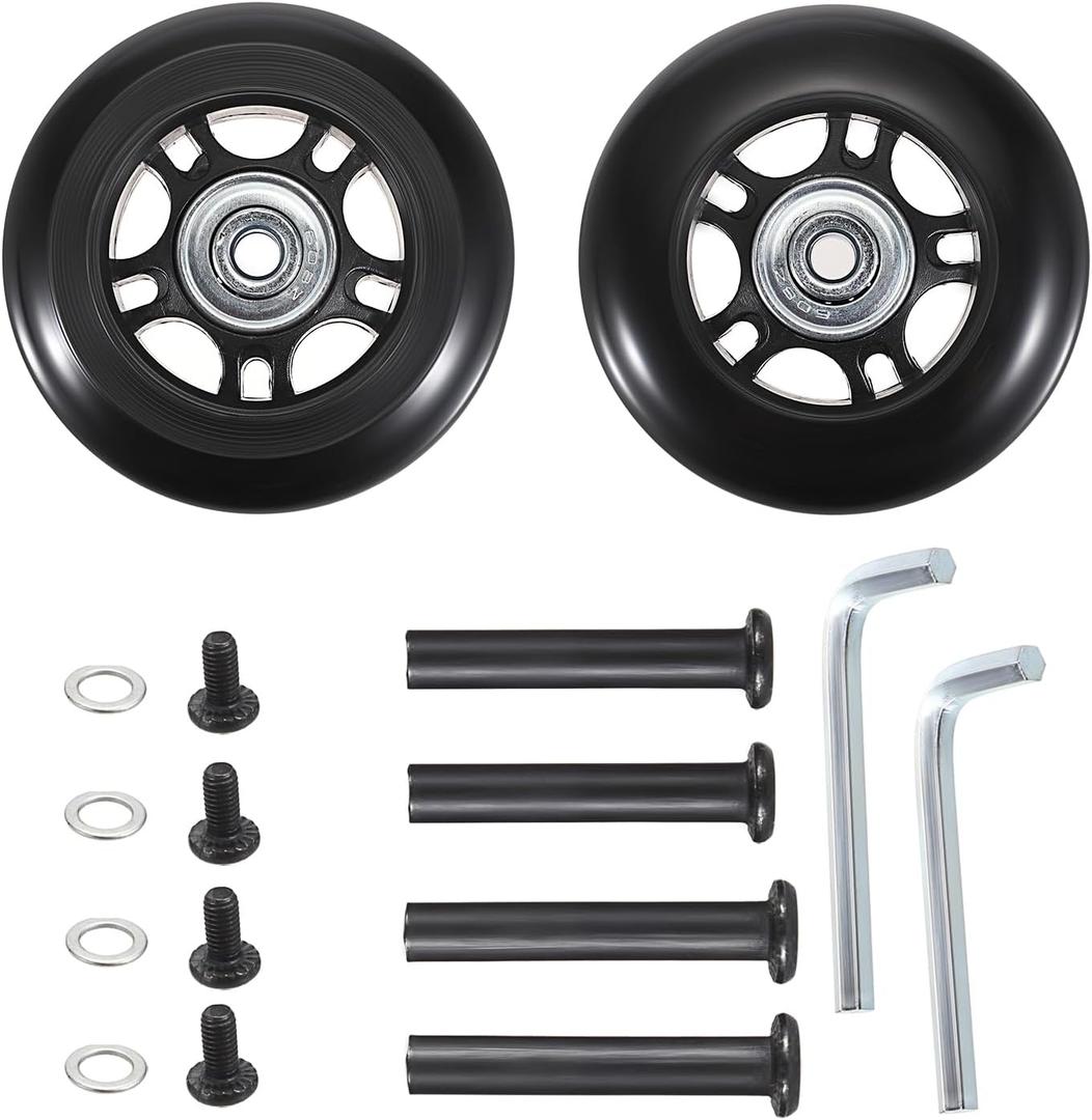 OwnMy 70mm x 23mm Luggage Wheels Replacements Set of 2 Mute Suitcase Replacement Wheels with Black Screws Axles Bearings, Silent Rotatable Rubber Luggage Suitcase Swivel Wheel Kit