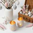 Easter Candle Holder, Frosted Egg-Shaped White Glass Tealight Votive Candle Holder with Bunny & Flower Design, Aesthetic Easter Decorations for Table, Spring Table Centerpiece, Easter Gift