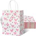 Brylla 16 PCS Pink Bows & Cherry Gifts Bag Bulk, Small Pink Gift Bag, Coquette Goodie Bag Party Favor Paper Bags for Birthday Party Wedding