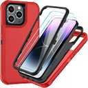 SunStory Compatible with iPhone 14 Pro Case with HD Screen Protector, 3-Layer Heavy Duty Full-Body Cover,3 in 1 Hybrid Protective Case for iPhone 14 Pro 6.1",Red