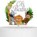Baby Shower Cake Topper Woodland Animals Decorations Reusable Acrylic for Baby Shower Child Birthday Party Supplies Silver Glittery