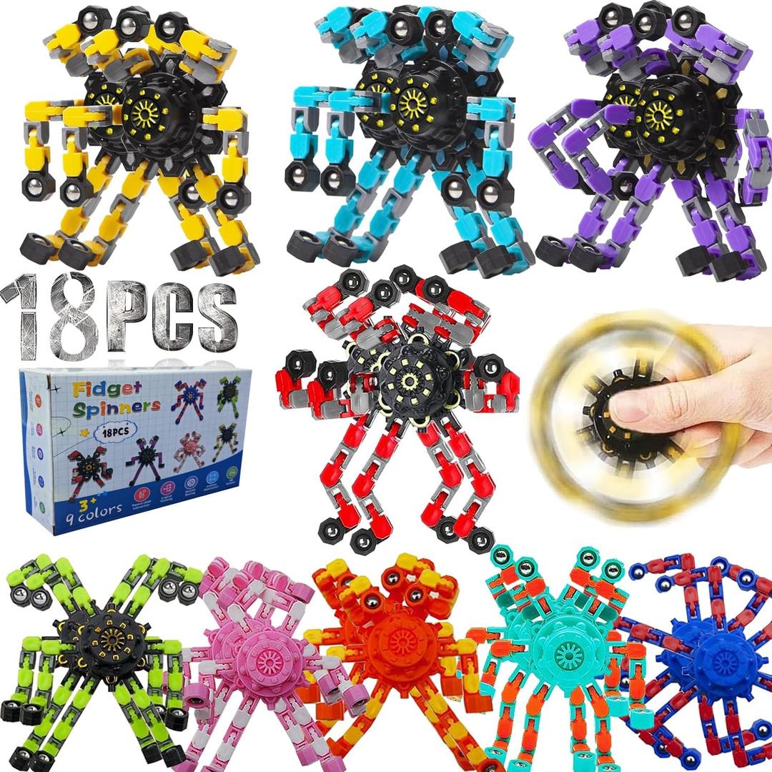 18PCS Transformable Fidget Spinners for Kids Adults,Bulk Sensory Fidget Stress Relief Toys for Boys Girls,Fidget Toys for Party Favors Birthday Gifts