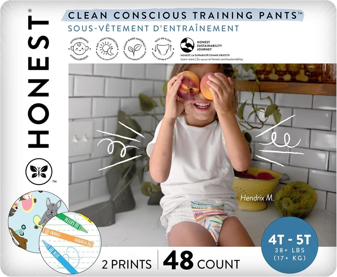 The Honest Company Clean Conscious Training Pants for Sensitive Skin | Hypoallergenic, Fragrance Free | Let's Color + See Me Rollin' | Size 4T/5T (38+ lbs), 48 Count