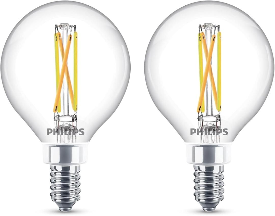 PHILIPS LED 40W G16.5 E12 Base 2-Pack Ultra Definition Soft White (2700K) 350 Lumen (3.5W=40W) Clear Flicker Free Light Bulbs