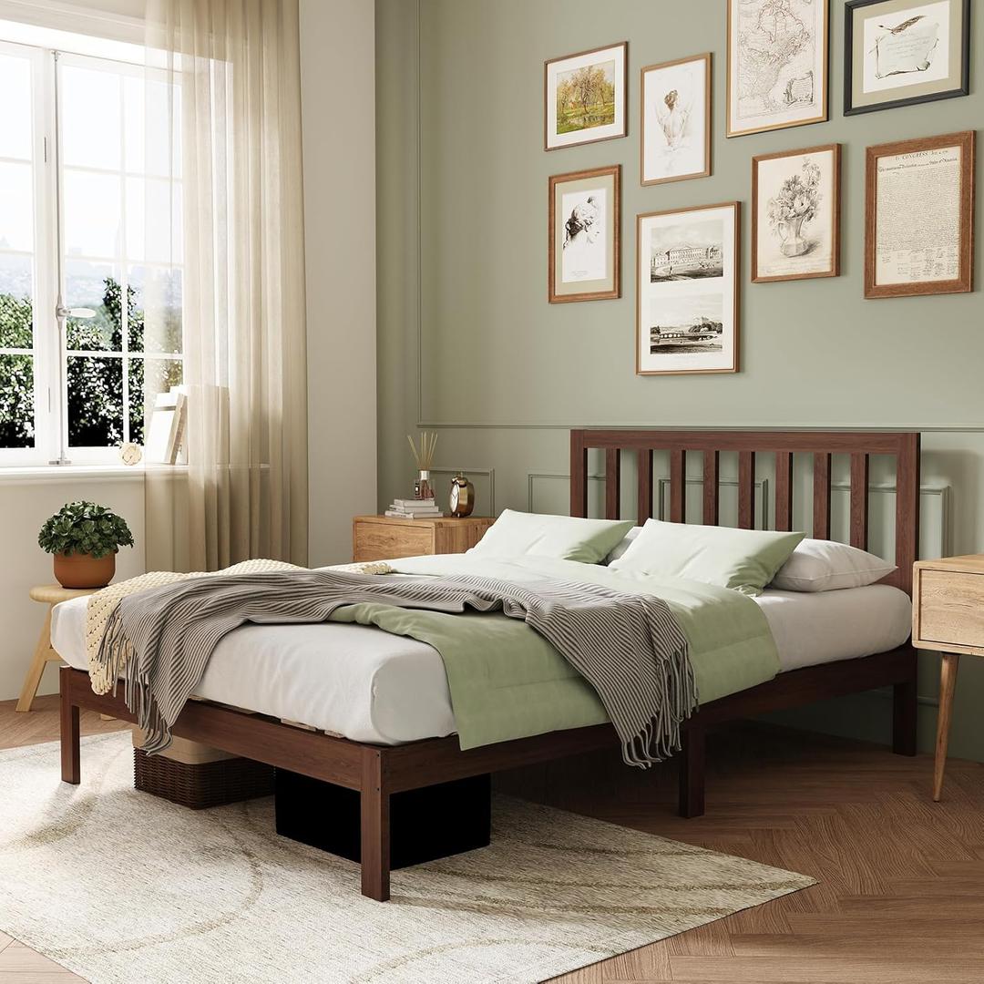 Novilla 12 Inch Full Size Bed Frame Solid Wooden Full Bed Frames with Classic Headboard Wood BedFrame Foundation, No Box Spring Needed, Easy Assembly, Walnut