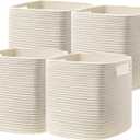 UBBCARE Set of 4 Storage Cubes-13 X 13 X 13 In, Cotton Rope Basket for Shelves, Toys, Book, Cube Storage Bin with Handles, Woven Storage Basket for Organizing, Beige