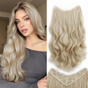 One Piece Clip In Hair Extensions XIXISNOW 24inch Long U-Shaped White Mix Blonde Wavy Hair Extension Clips Synthetic Invisible Curly Soft And Natural Hairpieces For Women
