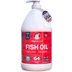 Fish Oil for Dogs - Healthy Skin & Coat, Salmon, Pollock, All Natural Supplement for Pets, Itching Scratching Allergy & Inflammation Defense, Omega 3 EPA DHA, Brain & Heart Health, 64 oz