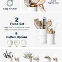 LE TAUCI Utensil Holder for Kitchen Counter - 6.9"+5.3" Ceramic Kitchen Utensil Holder Set of 2, Large Cooking Utensil Crock & Organizer for Spatula, Spoon - Embossed Kitchen Decor, White,Bee