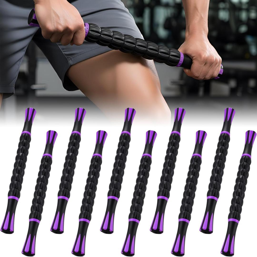 Soulchen 10 PCS Muscle Roller Stick Set - Body Massage Stick Reduce Muscle Soreness Tightness Leg Cramps for Athletes Physical Therapy and Recovery, Purple