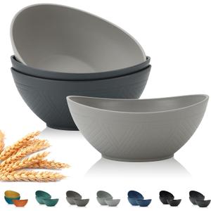 PYRMONT Large Salad & Wheat Straw Bowls - 65oz Serving Set of 4 for Kitchen, Soup, Cereal, Pasta - Microwave & Dishwasher Safe, BPA-Free