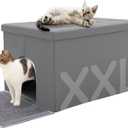MEEXPAWS Cat Litter Box Enclosure Furniture Odor Control, Extra Large | XXL Hidden Cat Litter Box Bench Ottoman, Storage Cabinet Dog Proof, Waterproof Inside, Easy Clean, Easy Assembly, Grey XXL L35.4'' x W19.7'' x H19.7''