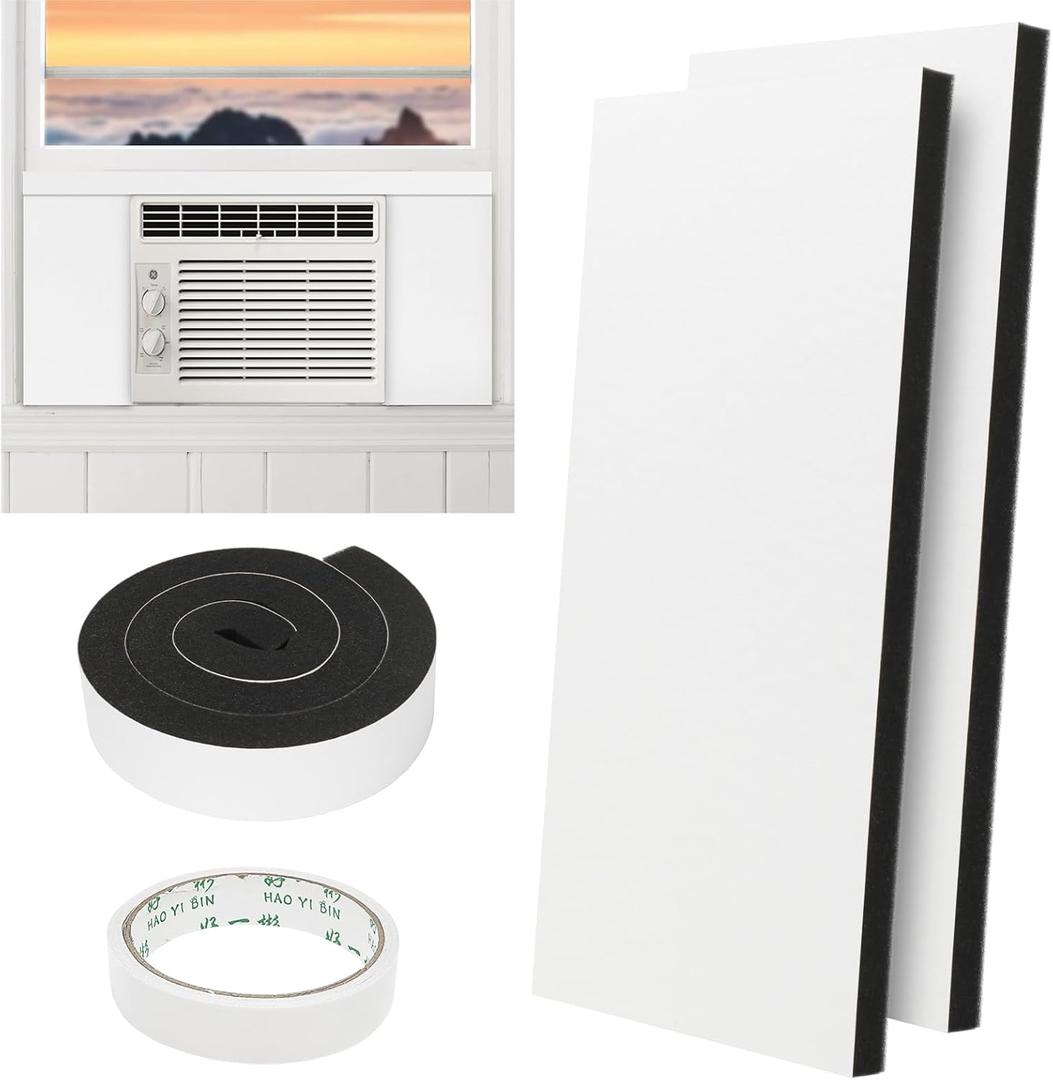 BEWAVE Window Air Conditioner Insulation Foam Panels, AC Side Surround Panels Kit with Top Seal Strip for AC Unit Indoor 2 Pack