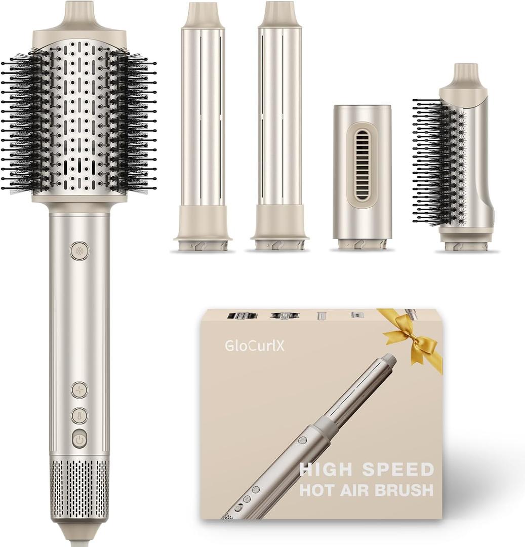 5-in-1 Hot Air Styler & Hair Dryer Brush, 110,000 RPM High-Speed Blow Dryer Brush with Auto-Wrap Curler, All-in-One Air Styling System for Easy Curl, Smooth & Volume, Champagne Silver