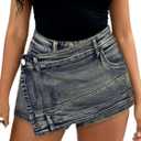 SOFIA'S CHOICE Women's Sexy Denim Skirt Skorts Summer High Waisted Asymmetrical Jean Mini Skirts Grey Blue Small (Blue, S)