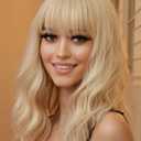 Mairead Short Blonde Wig With Bangs Short Wavy Curly Wig With Bangs Blonde Bob Wigs For Women Synthetic Heat Resistant Wigs for Halloween Costumes Cosplay Daily (Body, 613#)