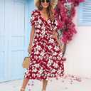 AUSELILY Women's Summer Empire Waist Dress Smocked Flutter Short Sleeve V Neck Midi Dresses 2026 New (S)