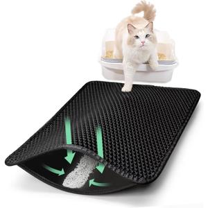 28"x48" Cat Litter Mat, EVA & Fabric Double Layer Design Waterproof Bottom Cat Litter Mat,Anti-slip Litter Box Mat,Easy To Catch Pet Litter,Easier To Clean,Washable,Soft on Paws,Large Capacity,Black