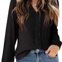 Dokotoo Women's V Neck Ruffle Blouses Long Sleeve Casual Work Tops Loose Fit Pullover Shirts (Black, L)