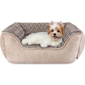 JOEJOY Rectangle Dog Bed for Large Medium Small Dogs Machine Washable Sleeping Sofa Non-Slip Bottom Breathable Soft Puppy Bed Durable Orthopedic Calming Pet Cuddler, Multiple Size, Beige (20.0"L x 19.0"W x 6.0"Th)