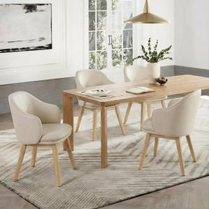 KISLOT Wooden Dining Chairs Set of 4, Faux Leather Upholstered Modern Dining Room Chairs with Barrel Backrest & Double-Layer Thick Cushion for Living Room, Restaurant, Kitchen and Caf, Beige, 2 Boxs