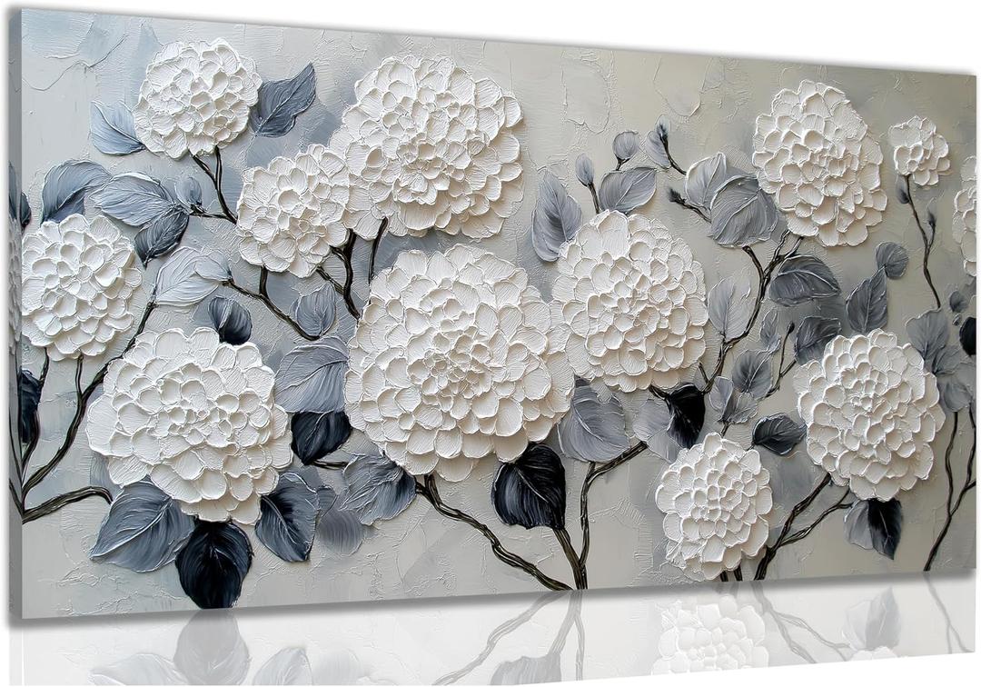 Trogonup White Floral Canvas Wall Art for Bedroom Large Botanical Landscape Modern Artwork for Living Room Kitchen Office Canvas Prints 20x40 Inch