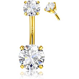 FIASASO 14G Surgical Steel G23 Titanium Sterling Silver 14K Gold Plated Belly Button Rings for Women Round Cubic Zirconia Navel Barbell Stud Hypoallergenic Body Piercing Jewelry (10mm-Universal)
