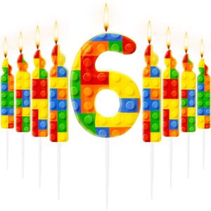 MTLEE 9 Pcs Building Block Candles Number 1-9 Building Block Candle Numeral Birthday Cake Topper Cupcake for Birthday Decoration Party Supplies(Number 6)