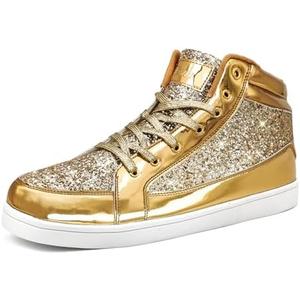 IGxx Glitter White Shoes for Men Fashion High Top Casual Sequin Sparkly Sneakers Men's Bling Shiny Size 40