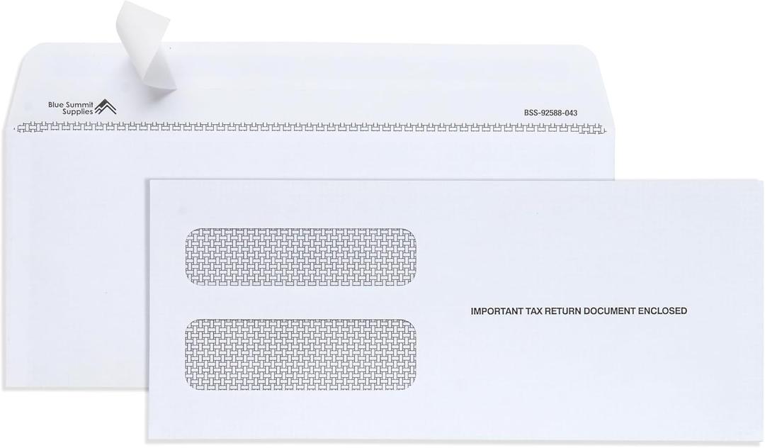 Blue Summit 50 1099 NEC Envelopes 2025 Self Seal, Fits 3 UP 1099 NEC Tax Forms, 3 13/16 x 8 7/8, Peel and Seal, 50 1099 Envelopes (Small)