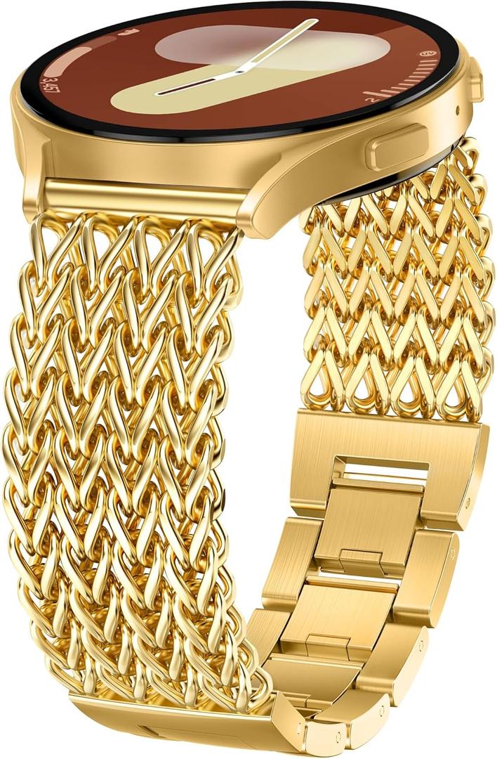 Minyee Compatible with Samsung Galaxy Watch 7 6 5 4 FE 40mm 44mm/Watch 6 Classic 43mm 47mm/Watch 5 Pro 45mm Bands Women, 20mm Dressy Stainless Steel Metal Gold Chain Strap Mermaid Designer Wristband