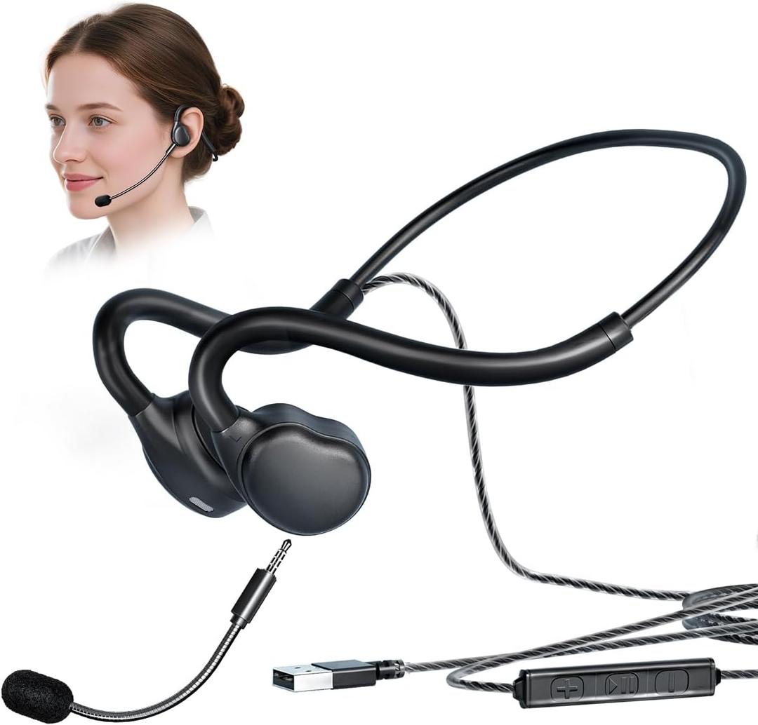 USB Headset with Mic for Call Center & Office Use - Open Ear Headphones for All-Day Comfort, Computer Wired Headset Compatible with PC, Laptop, Gaming, Skype, Zoom, and Live Streaming
