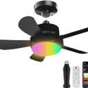 Ligency Smart Socket Fan Light - 16'' Small Socket Ceiling Fan with RGBW Color Changing E26 Screw-in Fan Light with App/Remote/Alexa Voice Control, 6-Speed Quiet for Bedroom & Garage, Black