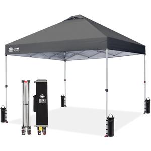 CROWN SHADES 10x10 Pop Up Canopy - Beach Tent with One Push Setup - Easy Outdoor Sun Shade Shelter for Events, Parties - Gazebo with STO-N-Go Cover Bag, Silver Coated Top, Grid Grey