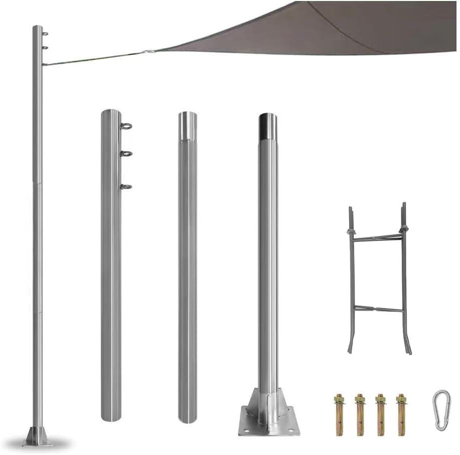 Shade Sail Pole,10ft Stainless Steel Pole, 2.35 Inch Diameter, Canopy Pole for Patio Lawn, Deck, Outdoor Leisure, Silver White