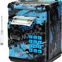 ATM Piggy Bank for Boys Girls, Vcertcpl Mini ATM Coin Bank Money Saving Box with Password, Kids Safe Money Jar for Adults with Auto Grab Bill Slot, Great Gift Toy Bank for Kids (Large, Blue)