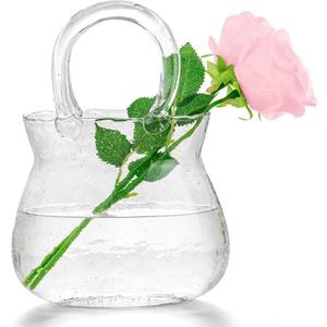 Purse Vase Unique Flower Vase for Centerpieces Aesthetic Glass Purse Vase for Flowers Room Dcor Cute Bag Vase Modern Decorative Clear Glass Vase for Home Decor