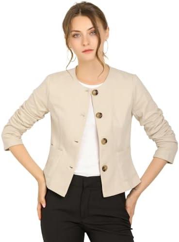 Allegra K Women's Blazers Casual Jackets Long Sleeve Button Down Cropped Blazer Work Office Business Jacket. M